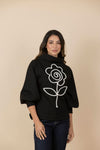 Buzo Bordado Flor Gaia Negro