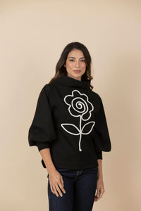 Buzo Bordado Flor Gaia Negro