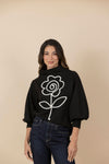 Buzo Bordado Flor Gaia Negro