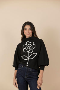 Buzo Bordado Flor Gaia Negro
