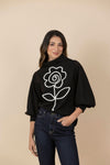 Buzo Bordado Flor Gaia Negro
