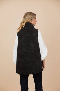 Chaleco Claudia Dril Gamuzado y Ecocuero Negro