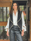 Chaleco Milan Abierto Negro Ribete beige Cuello Redondo