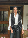 Chaleco Milan Abierto Negro Ribetes Grises Cuello Redondo