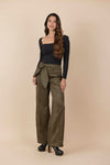 Pantalon Cinturón De Hojas Suede Verde Olivo