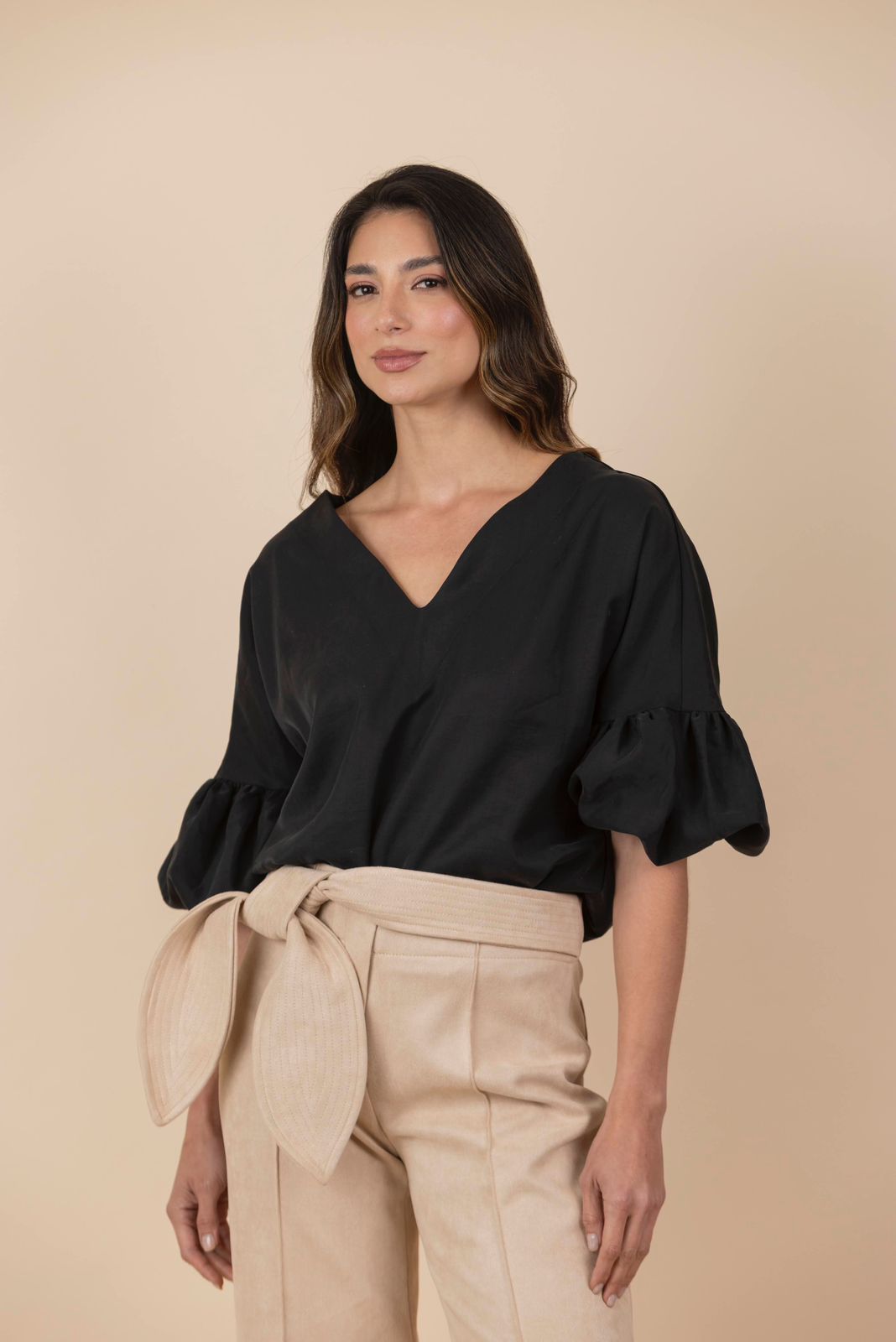 Pantalon Cinturón De Hojas Suede Beige