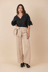 Pantalon Cinturón De Hojas Suede Beige