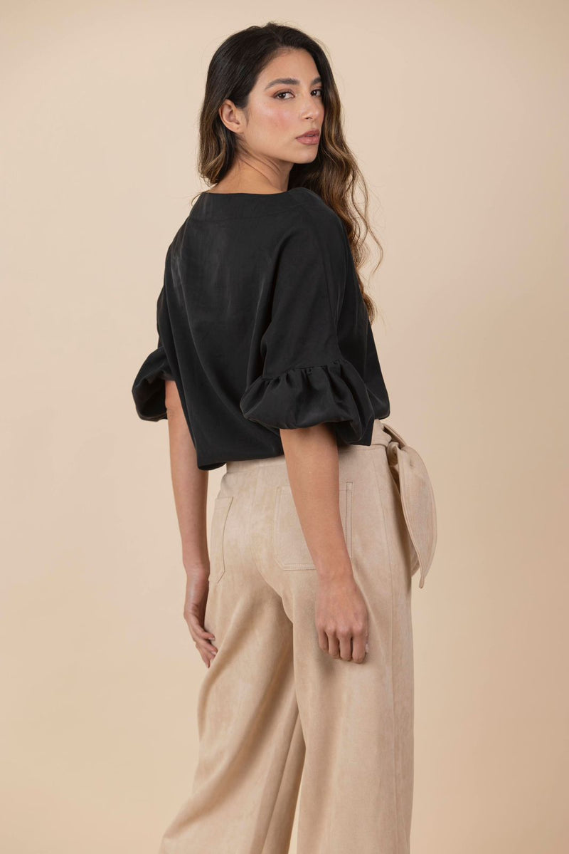 Pantalon Cinturón De Hojas Suede Beige